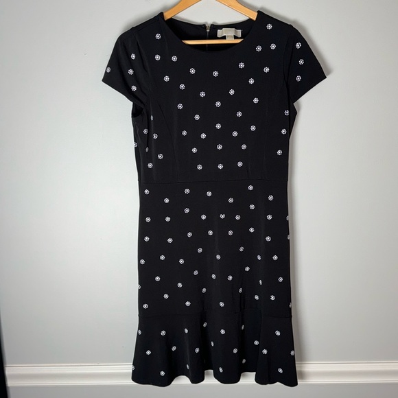 Michael Kors Women's Floral Mini Flounce Cap Sleeve Sheath Dress Black Medium - Picture 1 of 7